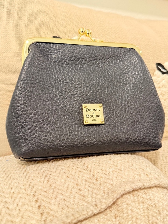 Dooney & Bourke Handbags - Dooney & Bourke Blue Pebble Grain Leather Framed Kisslock Wallet Clutch Pouch